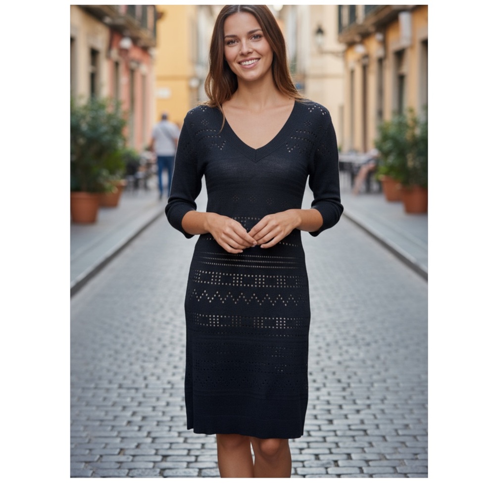 Catherine Malandrino Black open Weave knit Dress S